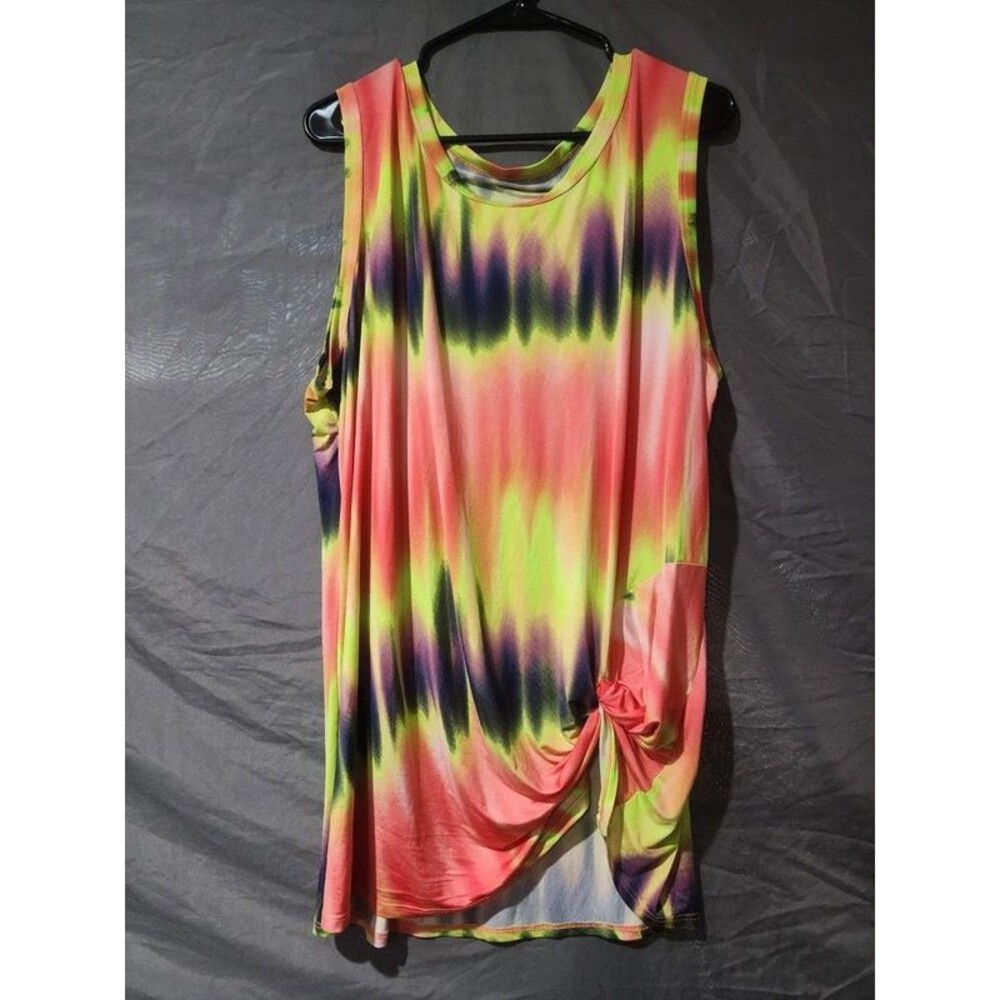 Neon Tie Dye Side Twist Tank Top Pink Green Purple Summer Festival Casual Shirt